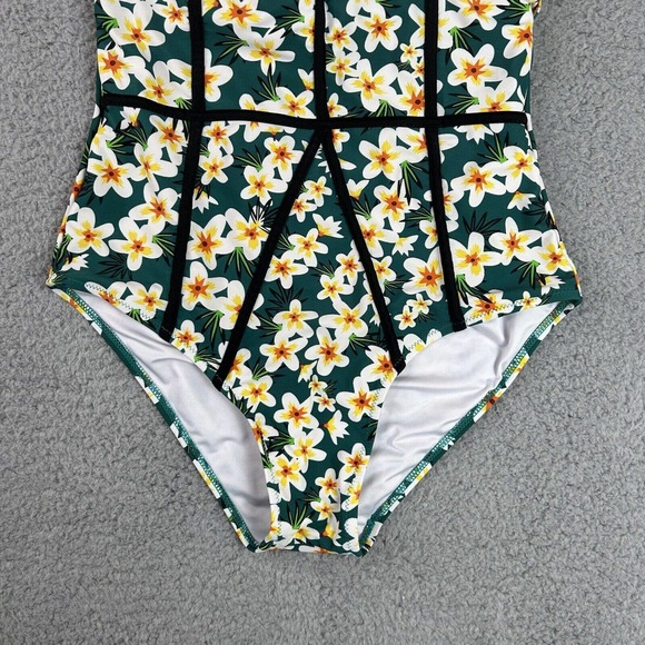 Cupshe Swimsuit Women Size Medium Green Floral Young and Vigor Print One Piece - Picture 6 of 12